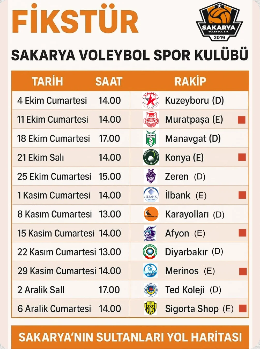 2025-2026 SEZONU İLK YARI YOL HARİTAMIZ